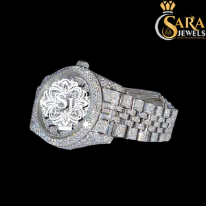Premium Quality Luxurious Blue Dial Gold Stainless Steel Watch Iced Studded Moissanite Diamond Watch Available for Best Price - Product Image 3