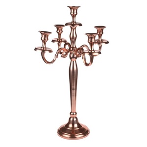 <b>Unique</b> design cast aluminum Rose Gold Embossed 5 Arm Candelabra metal Candle Holder Luxury Wedding Table Centerpiece custom size - Product Image 4
