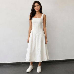 เดรสยาวปานกลางแบบไม่มีแขน คอเหลี่ยม ทรงเอ ใส่สบายๆ สำหรับวันหยุดฤดูร้อน ทรงหลวม แฟชั่นทันสมัย ลดราคา - Product Image 1