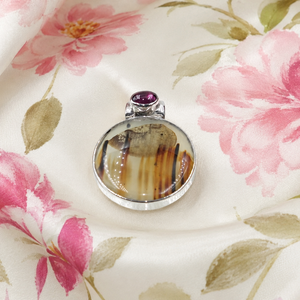 Pendentif en argent sterling 925 avec agate naturelle du Montana et grenat, serti clos, fait main, breloque en pierre précieuse, or rose/or jaune - Product Image 5