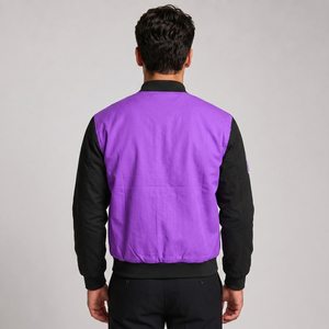 Veste universitaire pour homme, violette, manches noires, lettre L brodée, fermeture à boutons, style preppy, vêtement d'automne, coupe classique - Product Image 2