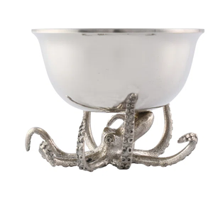 Octopus Metal Champagne Bucket & Caviar Bowl Silver Cast Zinc Alloy Pedestal Serving Dish Marine Animal Themed Luxury <b>Bar</b> Decor - Product Image 1