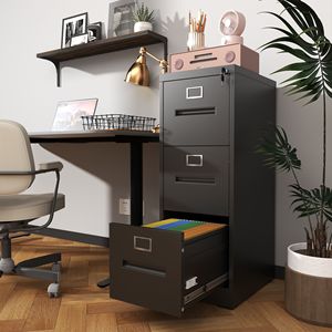 3-Drawer Metal Vertical <b>File</b> Cabinet with Lock Office Home <b>A4</b> Legal/Letter Size Narrow Assembled <b>File</b> Cabinet with Secure Lock - Product Image 3
