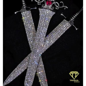 Luxury Moissanite Diamond Triple <b>Sword</b> Pendant 925 Sterling <b>Silver</b> Fully Iced Out Crown Statement Jewelry - Product Image 4