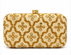 Pochette élégante pour femme avec perles, motif géométrique, broderie dorée, sac à main pour mariage et soirée, sans bandoulière, fermeture à verrou - Product Image 2