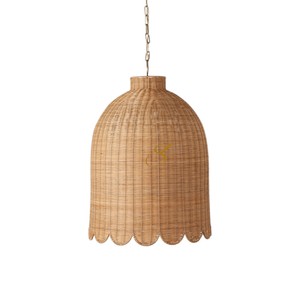 Wavy Petal Base Straw Pendant <b>Light</b> Cover Tall Cloche Silhouette Rattan Lampshade Woven Ceiling <b>Chandelier</b> - Product Image 1