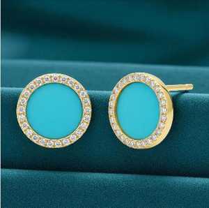 Boucles d'oreilles pendantes en turquoise naturelle, argent sterling 925, plaqué or 14 carats, rondes, délicates, luxueuses, bijoux de tous les jours, cadeau - Product Image 4