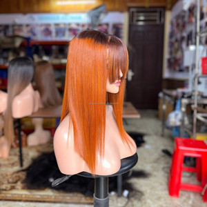 Wholesale Virgin Vietnamese Human Hair Lace Front Wigs with Bangs Smooth Bone Straight Raw Hair Glueless Fringe Wig Style - Product Image 3