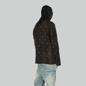 Sweat-shirt à capuche zippé noir pour homme avec strass, style streetwear oversize, motif masque, en coton tricoté pour l'hiver - Product Image 4