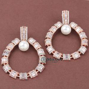 South Sea Mabe Tahitian Freshwater Pearl Baguette Cut Designer Earrings in Rose Gold - Product Image 3