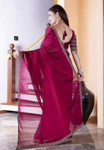 Sari de chifón bordado estilo Bollywood KV - Product Image 3