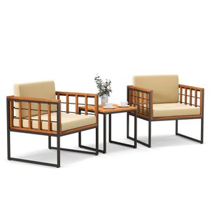 Set di Mobili da Esterno in Legno di Acacia, Divano a 3 Posti con Cuscini Morbidi per Giardino, Hotel e Tempo Libero - Product Image 4
