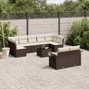 Conjunto de Sofá de Jardín de Ratán PE Marrón con Acero con Recubrimiento en Polvo y Vidrio Templado, Muebles de Exterior Premium - Product Image 1
