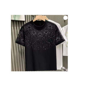 T-shirts en strass pour femmes, nouvelle collection, style streetwear, design personnalisé imprimé, t-shirts à col contrastant en strass. - Product Image 6