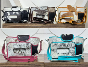 Custom Cowhide Leather Multifunction Stroller <b>Bag</b> for Moms Hair-on Hide <b>Nappy</b> Organizer with Multiple Pockets & Adjustable Strap - Product Image 4