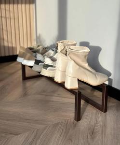 Modern Brown Shoe <b>Rack</b> Minimal Dual Bar Design Space Saving Organizer Strong Durable Frame Sleek Entryway Storage Solution - Product Image 1