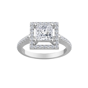 1.50 CT Moissanite <b>Emerald</b> Cut Center Stone Halo Engagement <b>Ring</b> with Prong Setting 925 <b>Silver</b> Party & Gift - Product Image 1