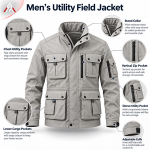 <b>Lightweight</b> <b>Men</b>’s Utility Field <b>Jacket</b> With Practical Pockets Flexible Fabric And Modern Styling For Travel And Outdoor Use - Product Image 6