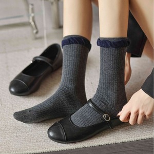 <b>Women's</b> 2026 New Crew <b>Socks</b> Embroidery Lace Pile Letter Pattern Knitted Anti-Bacterial Cotton/Spandex/Polyester - Product Image 3