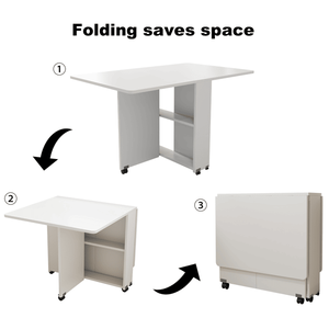 Small <b>Spaces</b> Folding Drop Leaf <b>Dining</b> <b>Table</b> 6 Wheels 2 Layer Storage Shelf 47.2 Inch Diameter 23.6 Inch H <b>Space</b> <b>Saving</b> 47.2 Inch - Product Image 4