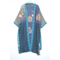 Peignoir Kimono tissé en soie à motifs floraux Robe Maxi Poches pour habillage quotidien Couverture de plage Longue Été Automne Printemps