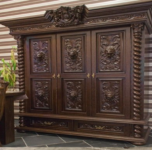 French country style wooden <b>wardrobe</b> with arched frame and fabric panel <b>insert</b> doors, available at wholesale prices. - Product Image 4