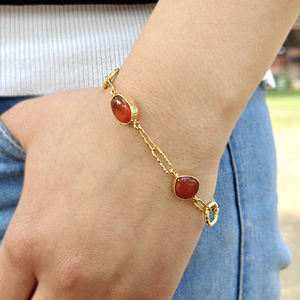 Pulsera de Cadena de Eslabones Tipo Clip Chapada en Oro de 18K con Cabujón de Cornalina Natural, Joyería Moderna para la Muñeca, Regalo - Product Image 3