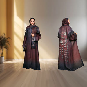 Abaya de Lino con Frente Abierto, Diseño Artístico en la Espalda, Estilo Contemporáneo y Modesto, Largo hasta el Suelo, Elegante Estilo de Oriente Medio, Talla Grande para Eid - Product Image 2