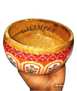 Bols à soupe à salade en bois d'acacia élégants ensemble de vaisselle de cuisine solide de haute qualité avec gravure complexe décor à la maison élégant - Product Image 5