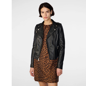 Women's Genuine <b>Leather</b> Moto Jacket Full Sleeve Zipper Closure Turn-down Collar Autumn Style - Product Image 1