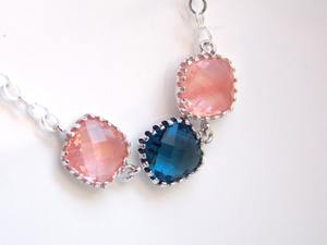 Coral Bracelet Navy Blue Bracelet Glass Peach Montana Sterling Silver Wedding Bridal Bridesmaids Jewelry - Product Image 2