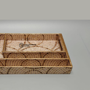 Suministro al por mayor: Bandejas de MDF esmaltado con elegante diseño de mosaico festoneado, juego de 3 piezas encajables de lujo para servicio a la habitación y amenidades de hostelería - Product Image 2