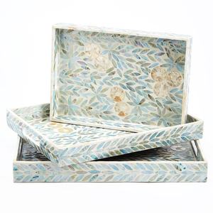 Bandeja de servicio de ratán con incrustaciones de nácar personalizable de nácar de lujo moderna al por mayor de fábrica para decoración de mesa de centro - Product Image 2