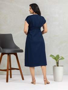 Vestido Midi Floral Ecológico de Manga Corta, Chifón con Estampado de Bloques, Cuello en V, Cierre con Cordón, Nuevo Vestido Formal Elegante de Verano para Mujer - Product Image 6