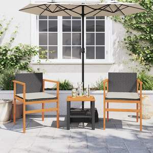 2 pz in Rattan nero e sedie da giardino in legno massello con cuscini Set di mobili da giardino - Product Image 3
