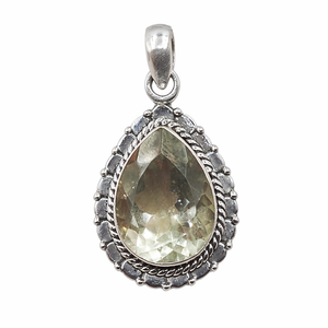 Colgante de cuarzo limón natural en forma de lágrima, plata de ley 925, hecho a mano, estilo vintage, joyería con piedras preciosas, regalo para mujer, regalo de Navidad - Product Image 1