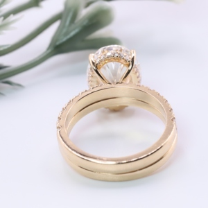Yellow Gold Oval Cut Lab Diamond Solitaire <b>Ring</b> <b>Set</b> Micro Pave Certified Band Matching Luxury <b>Wedding</b> Band Custom Jewelry <b>Women</b> - Product Image 3
