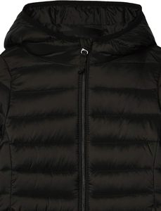 Black <b>Quilted</b> Hooded <b>Jacket</b> Full Sleeve Zipper Closure Winter Warm Puffer Coat Women's Regular Length Solid Color - Product Image 2