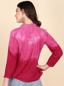 Chemise décontractée pour femme Maaesa en coton, faite à la main, tie-dye, col ouvert, manches longues, coupe classique - Product Image 2