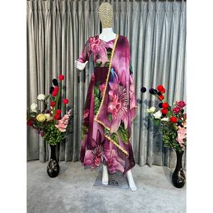 VESTIDO DE TRABAJO CON ESTAMPADO DE DISEÑO FLORAL DE GEORGETTE CON DUPATTA MORADO - Product Image 1