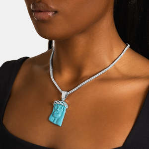 Pendentif tête de Jésus en turquoise |   Pendentif Couronne d'épines glacée |   Collier avec pendentif chrétien hip-hop en or blanc - Product Image 1