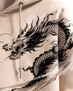 Sudadera con Capucha Personalizada para Hombre con Estampado de Dragón Beige, Felpa de Algodón, Estilo Casual, Fabricante Personalizado, Proveedor de Ropa al por Mayor - Product Image 3