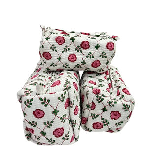 Floral Cotton <b>Cosmetic</b> Bag Pouch Set | High Quality Hand Block Print Waterproof Travel Toiletry <b>Organizer</b> Handmade Masterpiece - Product Image 1