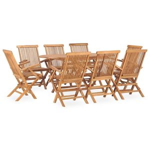 Ensemble de salle à manger d'extérieur pliable de taille moyenne en teck naturel, meubles de jardin en bois massif - Product Image 1