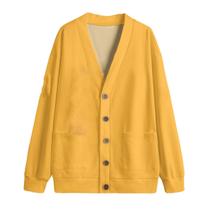 เสื้อคลุมคาร์ดิแกนคอวีสำหรับผู้หญิง สีเหลือง ทำจากผ้าขนสัตว์/แคชเมียร์ สำหรับใส่ไปโรงเรียน |   เสื้อถักแขนยาวกันหดตัว |   ชุดยูนิฟอร์มฤดูหนาวลำลองแบบสบายๆ ด้านหน้า - Product Image 1