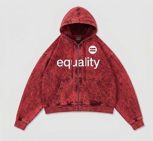 Sweat à capuche zippé vintage personnalisé délavé à l'acide, en molleton épais, avec logo imprimé 'Equality', coupe oversize, style streetwear, vente en gros, unisexe - Product Image 6