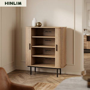 Mueble de Salón Moderno y Duradero de Madera, Diseño Mu-ji, Mueble de Almacenamiento con 4 Compartimentos, Puertas de Tablero y Patas de Metal Negro - Product Image 3