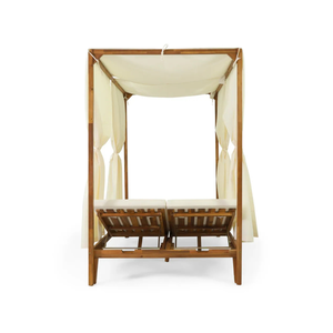 Lit de repos d'extérieur en bois de teck avec rideaux, mobilier de jardin, de patio et de resort - Product Image 4