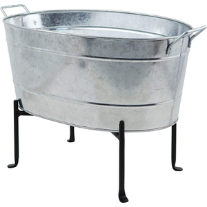 Seau à glace ovale galvanisé en gros avec poignées, bac à boissons en métal rustique pour fêtes, bière, vin, champagne, fournitures de refroidissement - Product Image 3