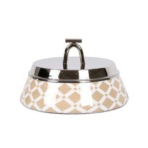 Chauffe-plat décoratif en argent avec couvercle conique et base en bois, motif croisé, élégant récipient à gratin, ustensile de cuisine, décoration intérieure - Product Image 1